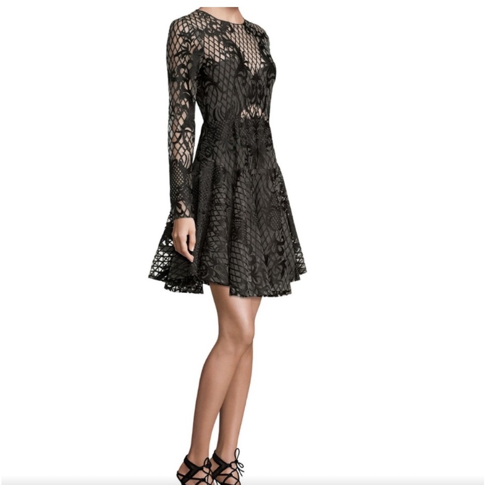 THURLEY Black Lace Mesh Mini Dress